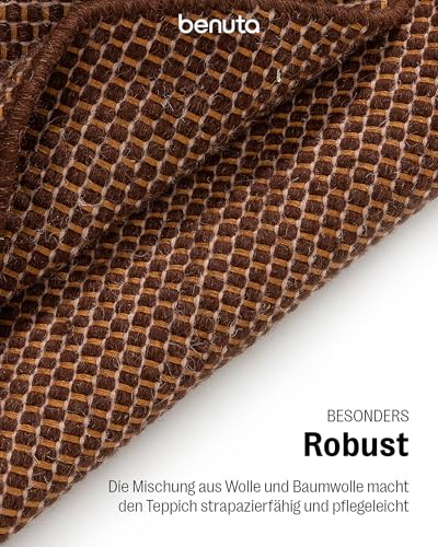 benuta Pure Wollteppich Rocco - Braun 150 cm Rund - Handgewebt - Im Style: Wolle, Uni, Boho, Hygge & Cozy, Minimalistisch - Pflegeleicht für Wohnzimmer Schlafzimmer