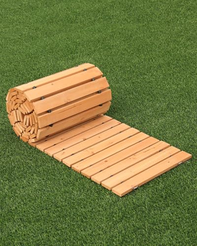 VEVOR Sentiero da Giardino in Legno 3,65 m x 43,18 cm Sentiero da Giardino Dritto Antiscivolo Srotolabile, per Esterni in Cedro con Collegamento in Fune Metallica Pietre per Pavimentazioni da Giardino