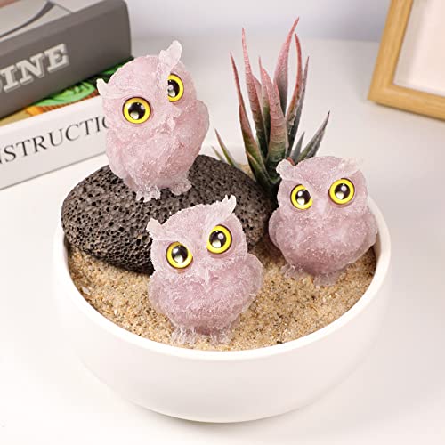 KYEYGWO Rose Quartz Cute Crystal Owl Figure Ornaments Decorative Resin Bird Statues for Home Office Table Mini Stone Animal Sculpture Talisman Micro Landscape - Image 4