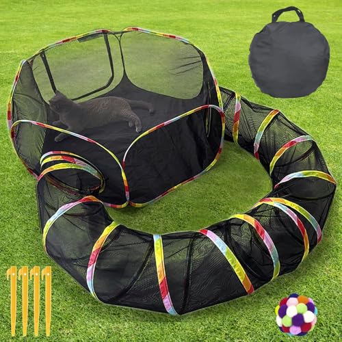 Naielfopet Outdoor Cat Enclosure, Portable Cat Tents for Outside with Storage Bag, Outside Cat Playpen Pet Enclosure with Toy Ball, Cat Tunnel Outdoor Playground for Cats & Small Animals