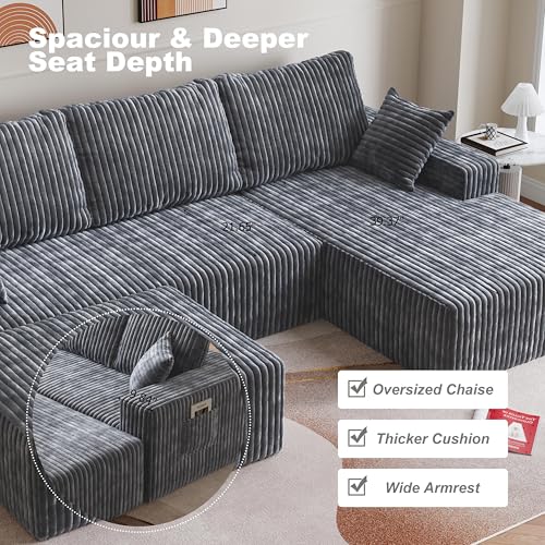 Image of Modular Sectional Sofa Couches L-Shape Couch 3 Seat Modular Sofa Memory Foam Sectional Couches for Living Room (Gray, 108 inch+Right Chaise + Ottoman)