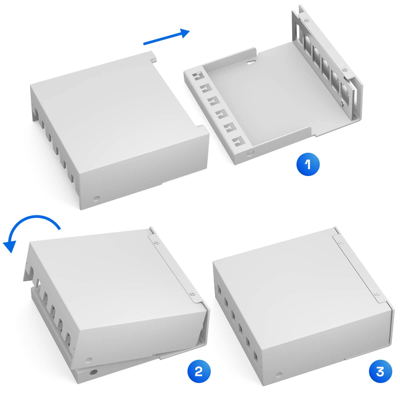 HB-DIGITAL Zestaw: 6-portowy panel krosowy obudowa do modułów Keystone + 6 x Cat.7 Keystone RJ45 gniazdo Jack do instalacji sieciowej, kompatybilna z kablem instalacyjnym LAN Ethernet, kolor jasnoszary