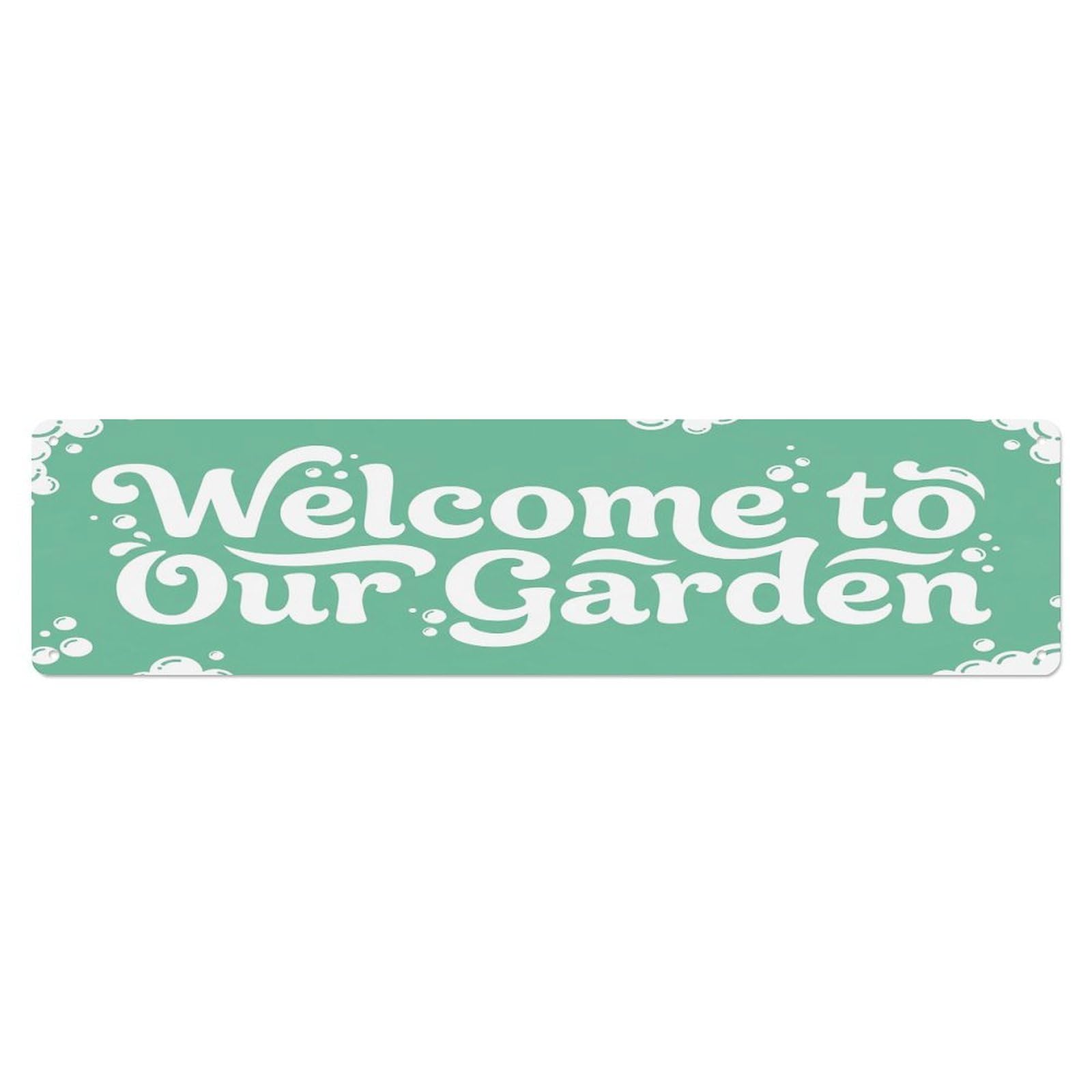 Vintage Welcome to Our Garden Seafoam Green Metal Tin Sign