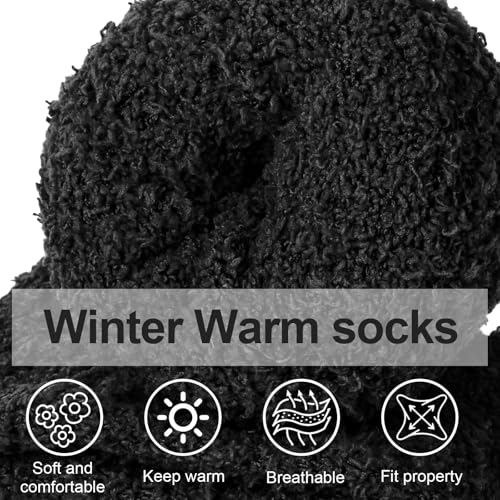 YSense 6 Pairs Mens Fuzzy Fluffy Slipper Socks, Winter Warm Thick Soft Cabin Stocking Comfy Sleep Plush Fleece House Socks3