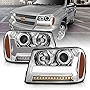AmeriLite for 2006-2009 Chevy Trailblazer LT Models Plank LED Tube Projector Chrome Headlights Pair - Passenger and Driver Side