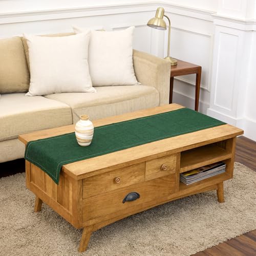 Solino Home 100% Pure Linen Dining Table Runner Green, Milan 14 x 48 in