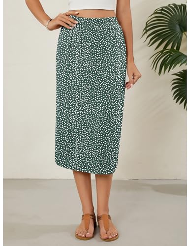 Image of Naggoo Midi Skirts for Women Summer Elastic High Waisted Basic Straight Skirt with Slit