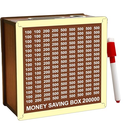 Image of SWAGSTATION Money Saving Box for Kids and Adults | Wooden Money Bank with Lock | Big Size Piggy Bank 2 Lakh Target | 1 Lakh Saving Box with Numbers | Undiyal Hundi Piggy Bank (Money Box Pack of 3)