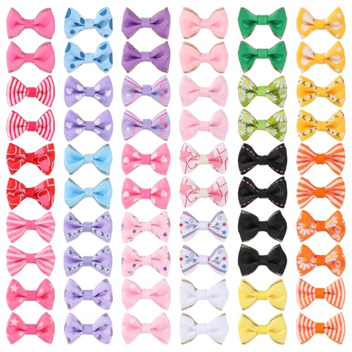 ondware 60 PCS Small Dog Hair Bows with Metal Clips 1.5 Inch Dog Hairs Clip for Pet Grooming