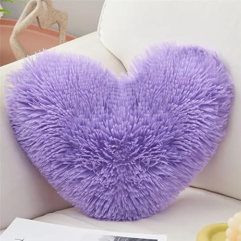MOOWOO Christmas Day Decorative,Plush Fluffy Heart Pillow, Fuzzy Throw Pillows for Mom Gifts,Solid Color, Zipper Close Decorative,ShaggyThrow Pillow for Valentines Day -Purple Cover