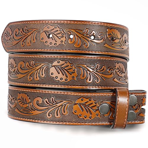 XZQTIVE Western Leather Belt Strap for Men Women Cowboy Cowgirl Black Genuine Leather Belt without Buckle Removeble for Jeans