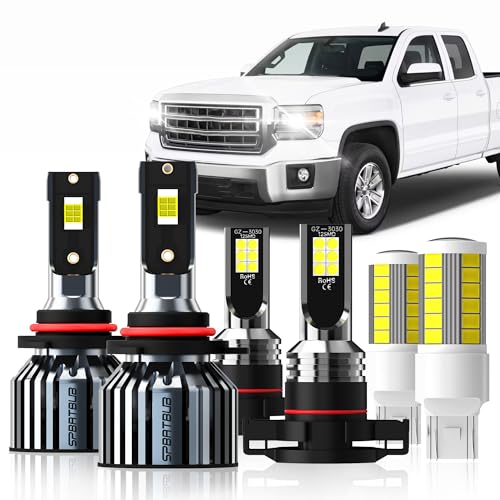 SPBRTBUB Dedicated Bulbs compatible with GMC Sierra 2014-2015, 9012 High Beam & Low Beam And 5202 Fog Light Bulb +7443 LED bulbs Plug and Play No Errors.6Pcs