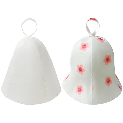 Paquete de 2 sombreros de sauna de lana para vaporario ruso Banya para hombres y mujeres, accesorios para casa de baño y hammam, Blanco y flor