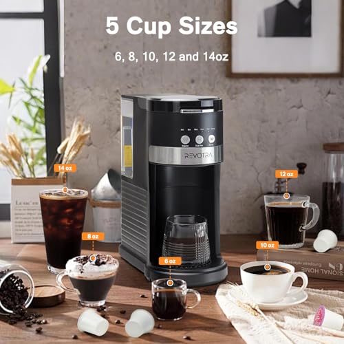 Image of REVOTRA Single Serve Coffee Maker for Pods & Ground Coffee, 6 to 14oz Brew Sizes, Strong Brew Option, Fast Brewing, Compact Design with Removable 40oz Reservoir, Travel Mug Friendly