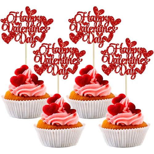 Décoration cupcake cœur pailleté rouge St-Valentin Gyufise (36 pièces)