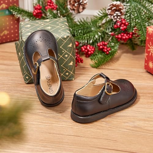 Image of GINFIVE Toddler Girls Dress Shoes Little Kids Flats School Mary Janes Shoes