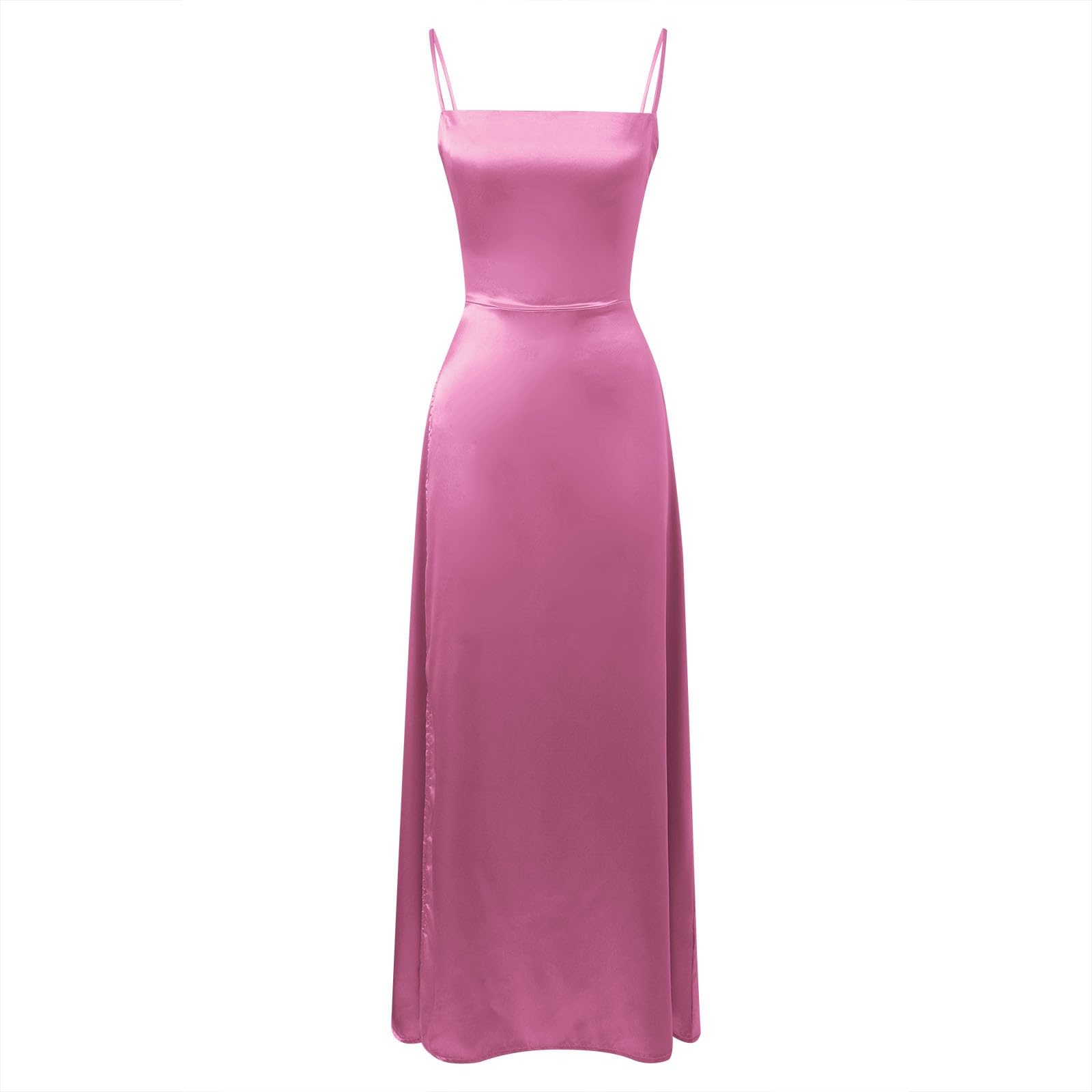 Generico Abito da Cerimonia Donna Vestito Dresses Matrimonio Abito da Donna in Raso con Spalline Sottili Vestiti con Spacco Elegante Sottile Vestito Festa Lungo Vestiti Partito Banchetto