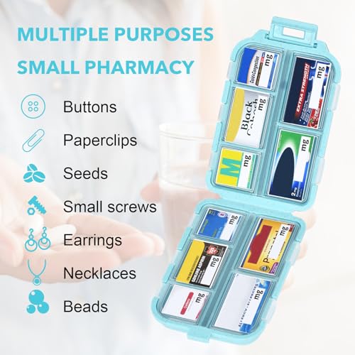 Image of Blue 189-Label Pill Organizer - Travel Medicine Case with Compact Pill Box & Labels (1 Pack)