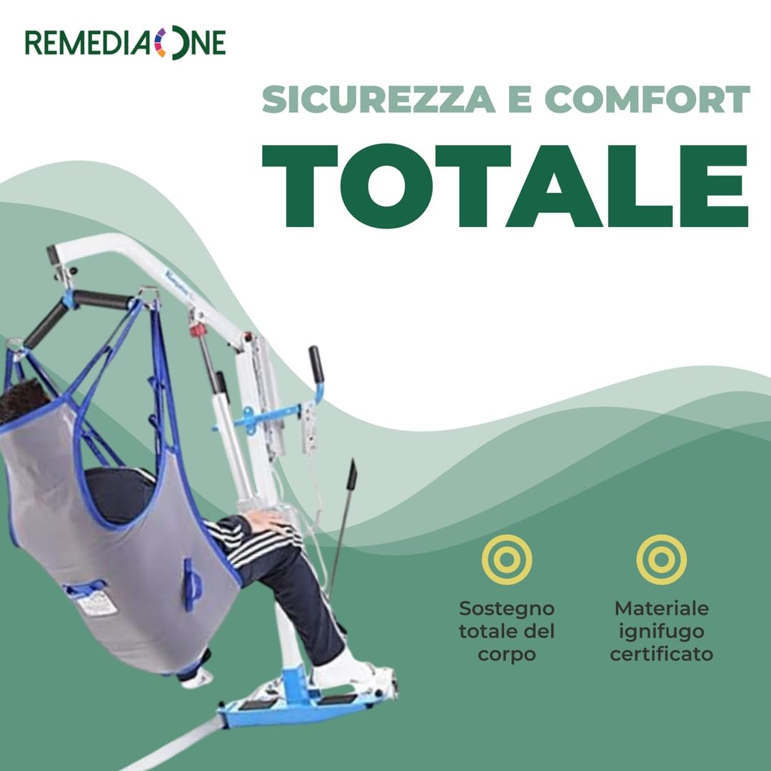 REMEDIA ONE - Imbracatura per Sollevatore Disabili, Alzamalati da Letto, Imbragatura Sollevatore, Imbracatura per Sollevamalati - Modello Standard con Poggiatesta per una Movimentazione Sicura