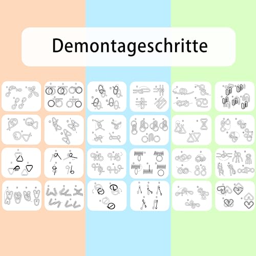 Qanmua 24 Stück Knobelspiele Set, 3D Brainteaser Metall Puzzle IQ Spiele für Kinder, Erwachsene und Studenten - Geduldspiele und Puzzle Ring Geschenke