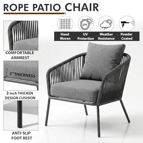Image of Amazon Brand - Solimo Solix Outdoor Rope Sofa Set | Balcony Sofa | Patio Conversation Sets | Braided Rope Garden Sofa Set and Center Table (5 Seater-Grey)
