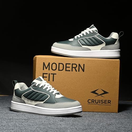 Image of Cruiser Men's Color Block Sneakers| Black Gray with Cream Piping Low-Top Quilted Design Lace-Up White Platform Casual Shoes| Trendy & Stylish Modern Sneakers | Durable TPR Sole Casual Footwear (2655)