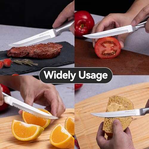 OPOLIA Steak Knives Set of 6, Serrated Edge Stainless Steel Kitchen Knife with Ergonomic Handle, Dishwasher Safe, Silver - Image 6