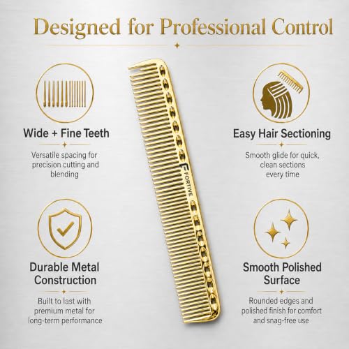 Image of Professional 7 Inch Alminium Metal Hair Cutting & Styling Comb - Gold