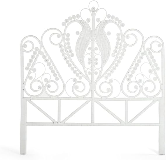 KOUBOO Peacock Rattan Headboard, Twin Size, White