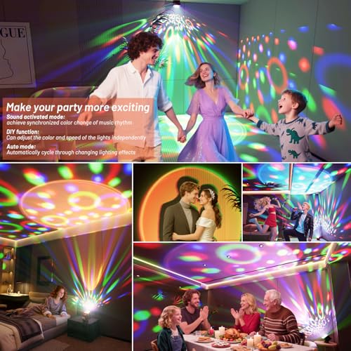 Image of Disco Ball Light Party Lights, Sunset Lamp Dj Disco Light with 6 Working Modes 5 DIY Button Strobe Light Stage Lights Remote Control Disco Ball Lamps for Small Gathering Home Room Parties Birthday