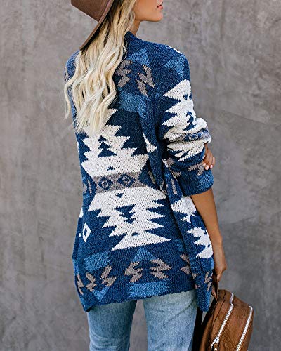 Image of FERBIA Women Boho Cardigan Aztec Open Front Loose Slouchy Sweaters Tribal Long Sleeve Knitted Christmas Jacket Coat