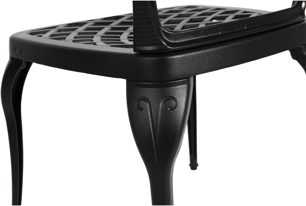 Elountik Bistro Set, 3-Piece Cast Aluminum Patio Furniture with Cushions, 2 Chairs & 1 Round Table, Rustproof for Outdoor Garden, Patio, Balcony (Black)