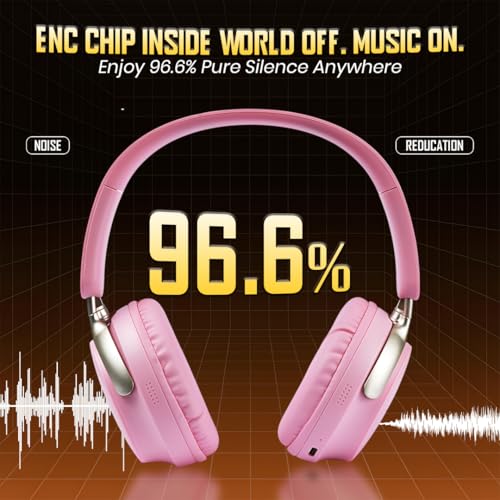 Image of PunnkFunnk Wireless Over-Ear Bluetooth Headphones - Deep Bass, Noise Isolation, Soft Cushioned Earcups, Foldable Lightweight Design, HD Mic for Gaming, Music & Calls (Pink)