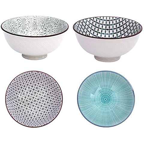 Boho Snack Bowl Set of 4 Porcelain Dip Bowl Decorative Bowl in Unique Oriental Design Elegant Dish Bowl for Dipps, Biscuits, Desserts, Nuts, Fruit, Approx. 500 ml (Design 2) Cover