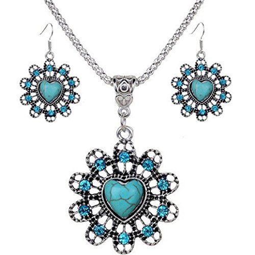 2017 Hot Jewelry Set ! AMA(TM) Women Vintage BOHO Style Peacock Butterfly Flower Owl Turquoise Pendant Necklace Earrings Eardrop Jewelry Set Gifts (B)