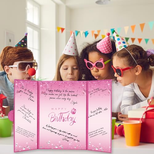 Image of Crenics Hot Pink Birthday Decorations for Women, Creative Birthday Guest Sign in Book Alternative, Happy Birthday Signature Book 18 inch x 12 inch, Awesome Birthday Gifts for Girls