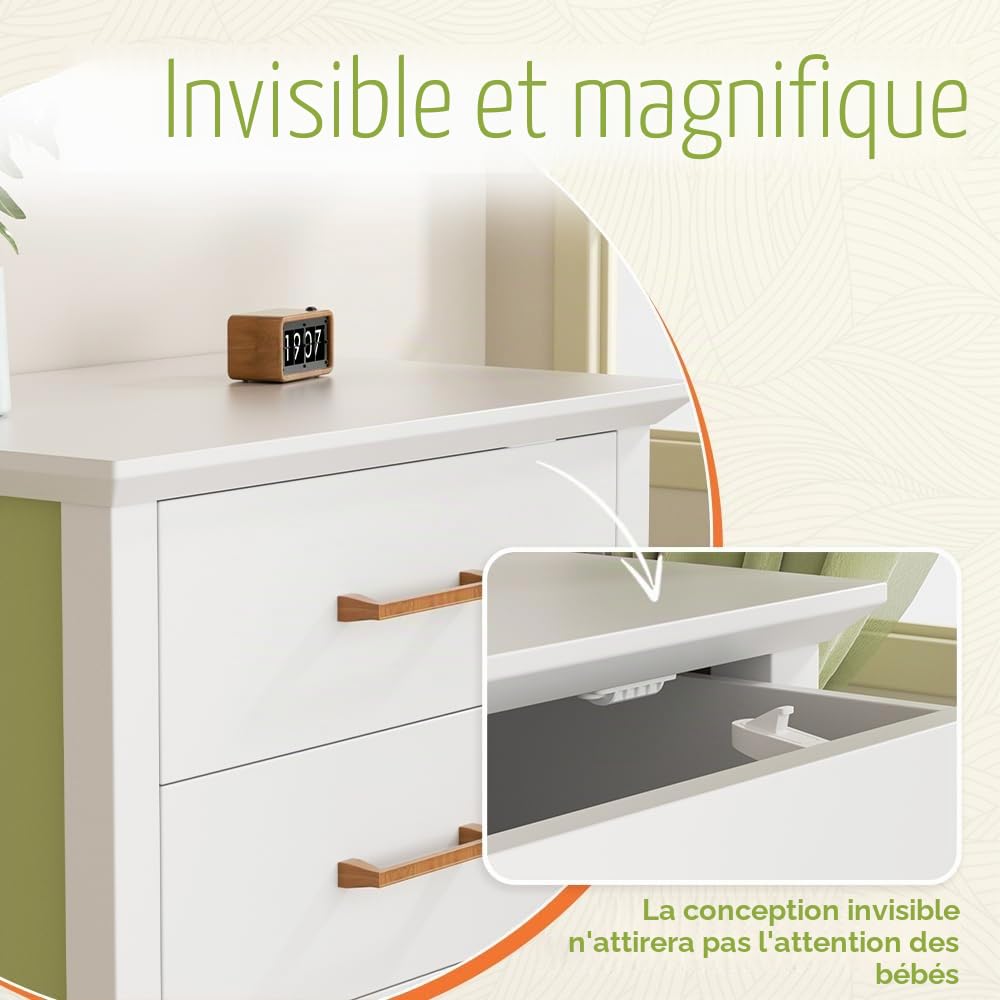 SAFELON 12 Pièces Serrures d’armoire de sécurité pour bébé serrures de tiroir à l’épreuve des enfants avec vis, loquet pour enfants pour tiroirs et armoires (Blanc)
