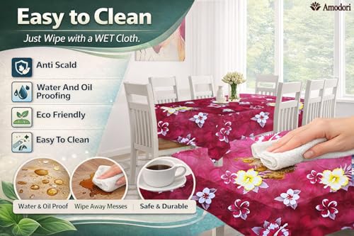 Image of Waterproof Dining Table Cover | PVC Table Protector | Dustproof Spill Proof Cover for Home & Kitchen (floral-22, 40x60 Inches (4 Seater))