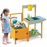Picture of Costzon Mud Kitchen, Kids Potting Bench with Garden Bed & See-Through Window, Trellis, Kids Kitchen Playset w/Sink, Faucet, Storage Shelf, Gardening Toys, Outdoor Play Kitchen for Boys Girls Ages 3+