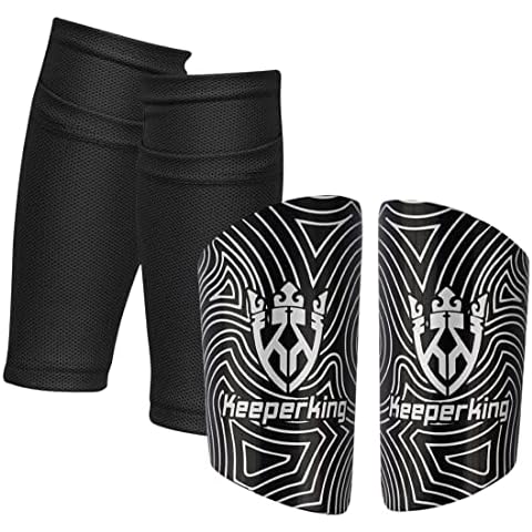Keeperking Shin Pads Football for Adults Teenagers Children Football Socks Shin Guard Men Boys Girls Football with Padded Ankle Protection Equipment (S, Black) Cover