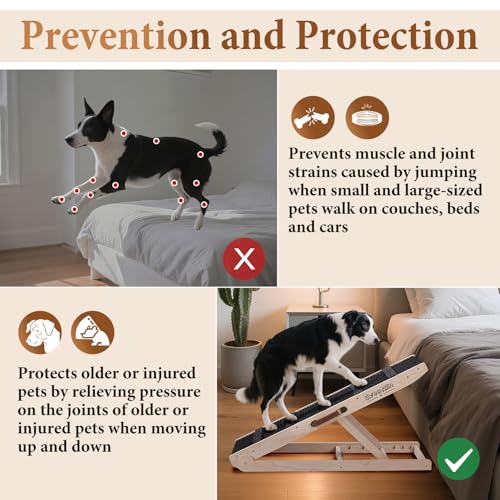 Dog Ramp for Bed - Foldable Small to Large Dog Ramp for Couch - 6 Adjustable Height from 12" to 24" - Stairs with High Traction Mat - Wooden Portable Ramp for Dogs to Get on Bed Couch Car Up to 200LBS - Image 6