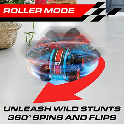 Power Your Fun Stunt Roller Mini Remote Control Car for Kids - Fast Mini Stunt RC Car, RC Toy Car 360 Flips, Tricks, and Spins with All-Terrain Tires and 2.4GHz Remote Control (Red/Blue) - Thumbnail 3