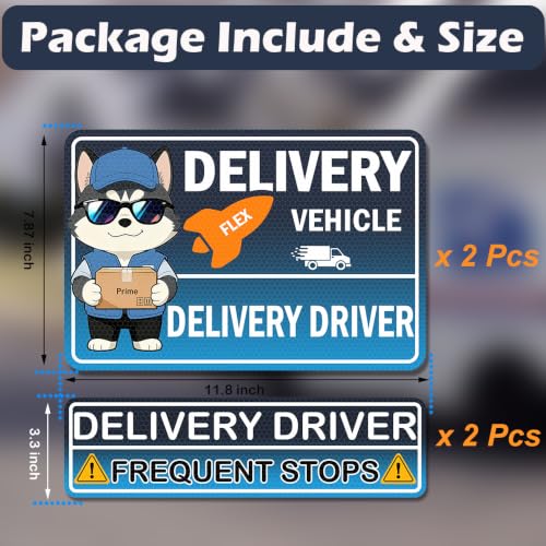Image of 4 Pack Reflective Flex Delivery Driver Car Magnets,Heavy Duty Magnetic Delivery Signs,Professional Caution Frequent Stops Car Magnet Funny Decal Waterproof Magnetic Bumper Sticker - 30 Mil Thicknesses