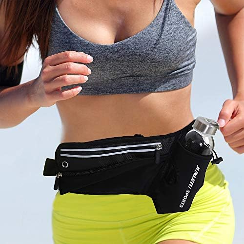 LeQeZe Running Belt Waist Pack,Water Resistant Fanny Pack Light-Reflective for Men Women,with Water Bottle Holder