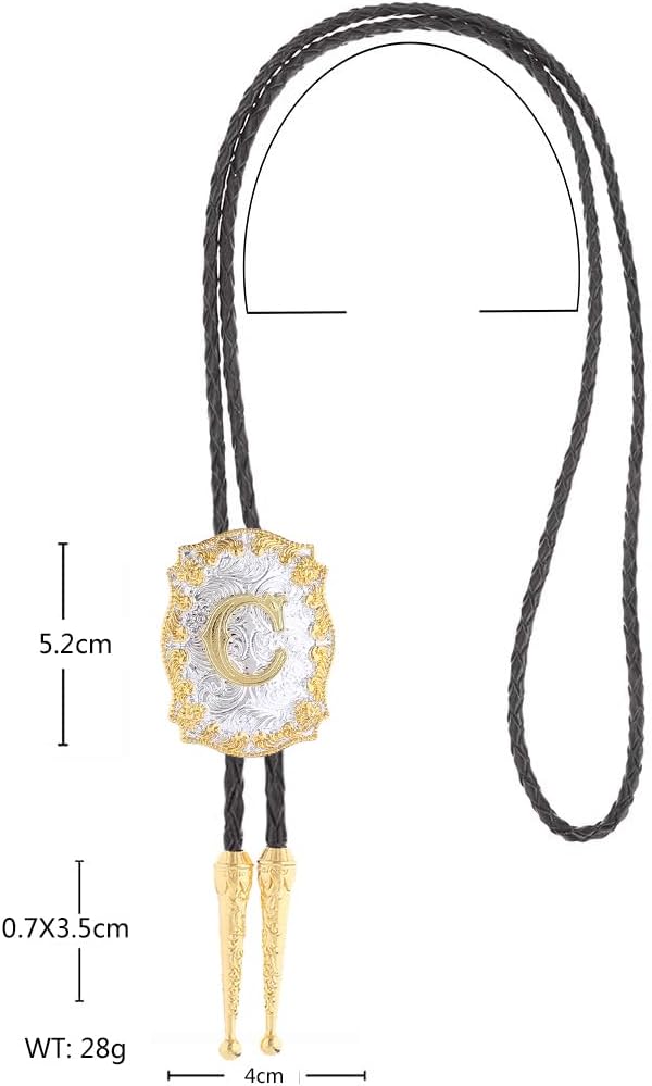 Bolo Tie for Men Initial Letters A-Z Bolo Tie Western Texas Rodeo Cowboy Tie Golden Leather Necktie Necklace - Image 2