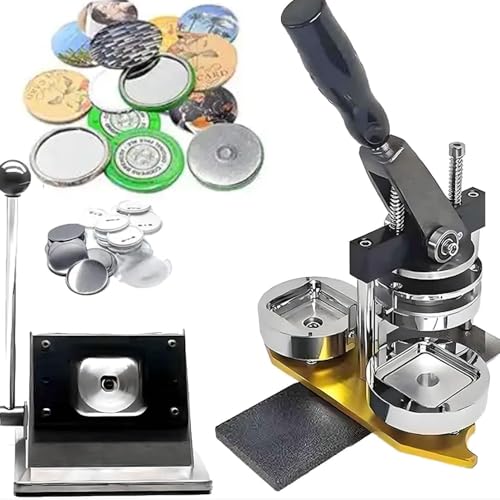WLYPE Badge Press, 50 * 50mm Fridge Magnet Button Badge Making, Professional Metal Badge Maker + Paper Cutter + 100pcs Component, for Advertising Gift Making Machine