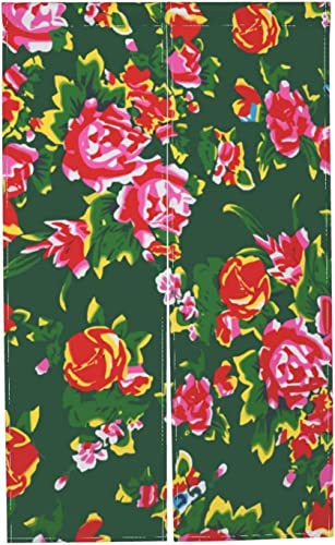 のれん 暖簾 花柄 牡丹 赤色 緑色 すだれ おしゃれ 遮光 間仕切り 目隠し 飾り付け 冷/暖気遮断 簡単取付 ナチュラル リビング ロング ひらひら 洗濯可 四季兼用 省エネ対策 簡単取り付け クローゼット 出入り口 麻調ポリエステル製