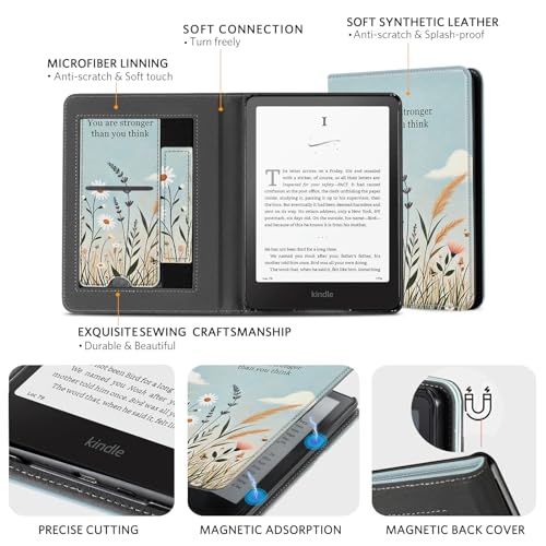 Image of CoBak Stand Case for 7 inch Kindle Paperwhite 12th Gen 2024 and Kindle Colorsoft with Hand Strap - Compatible with iPhone MagSafe, for Samsung /Belkin /Anker Wireless Charging Pads, Durable, Auto Sleep Wake
