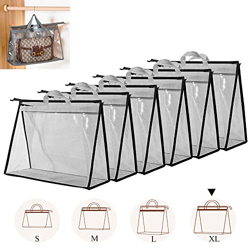 fazhongfa 6PCS Dust Bags for Handbags Clear Purse Storage Organizer Non-Woven Hanging Bag Closet with Zipper and Handle (X-Large, Cream Color) Cover