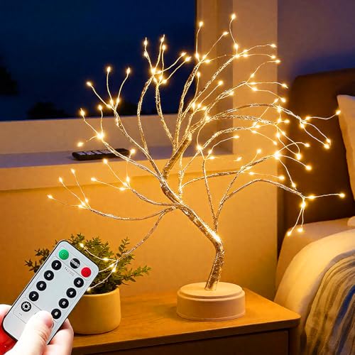 Albero Bonsai con Luci LED,108 LED Lampada albero luminoso da interno con Telecomando,8 Modalità,a Batteria/USB,Albero di Betulla Illuminato,Albero da Tavolo per Natale,Feste,Matrimonio,Decorazioni